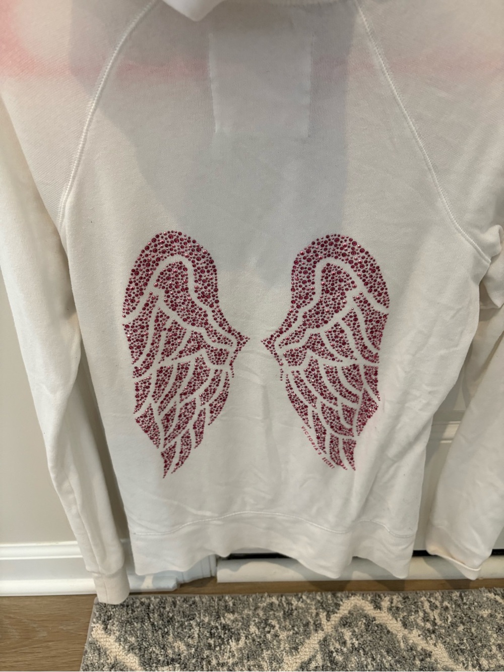 Victorias Secret Angel Women's Zip up Sweater with Pink Rhinestone Wing Design